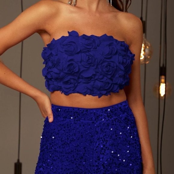 Blue Womens Tube Top & Sequin Pants Set - Picture 4 of 4